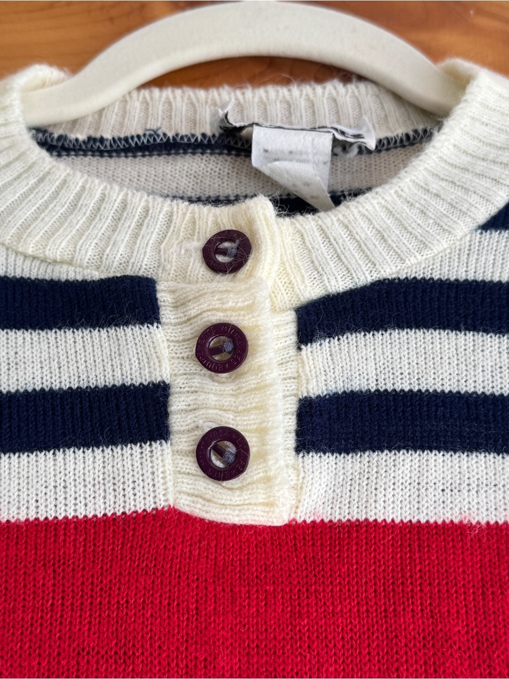 Vintage Striped Henley Sweater Turtle Embroidered Nautical Retro M - Picture 3 of 12